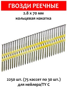 Гвозди реечные, для нейлера 2,8х70 мм, ершенные 2250 шт.